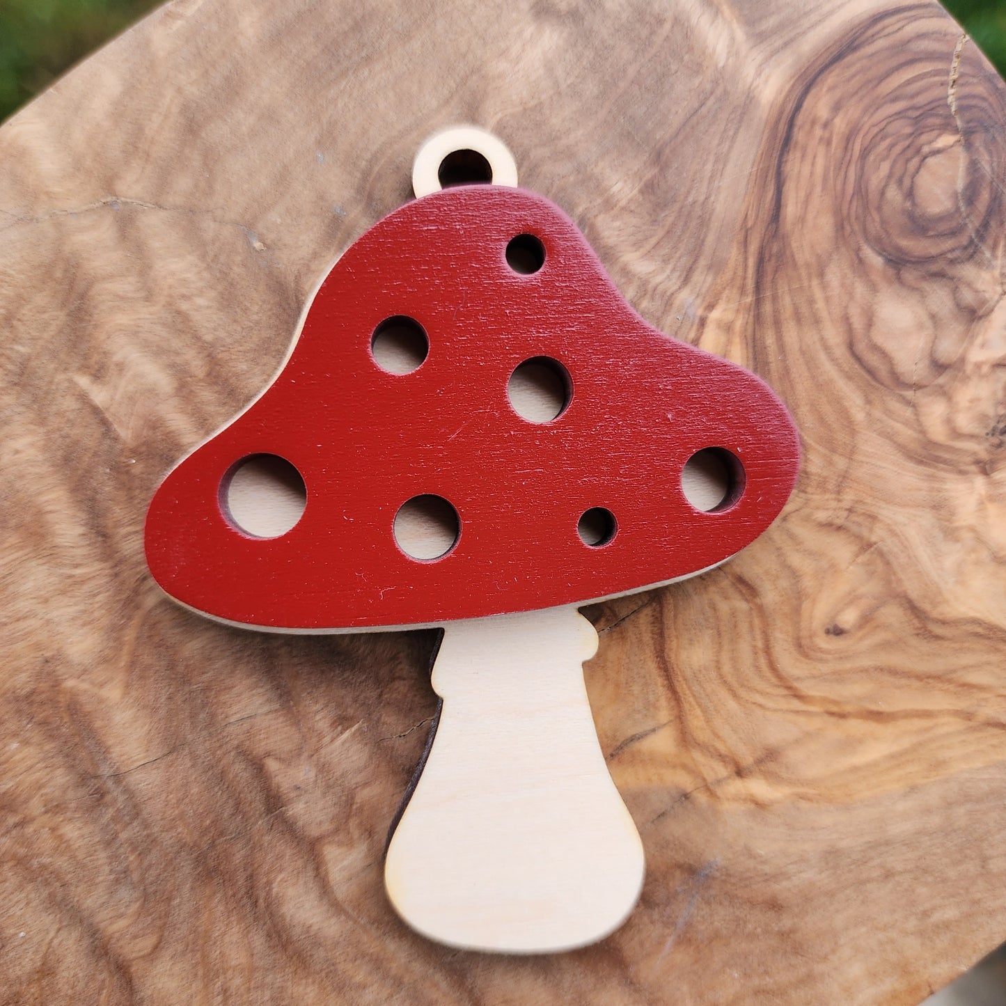 Red Top Wood Mushroom Ornament