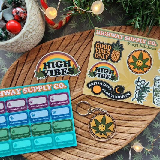 Stoner High Vibes Gift Set Colorful Bright Cheerful Sticker Keychain set